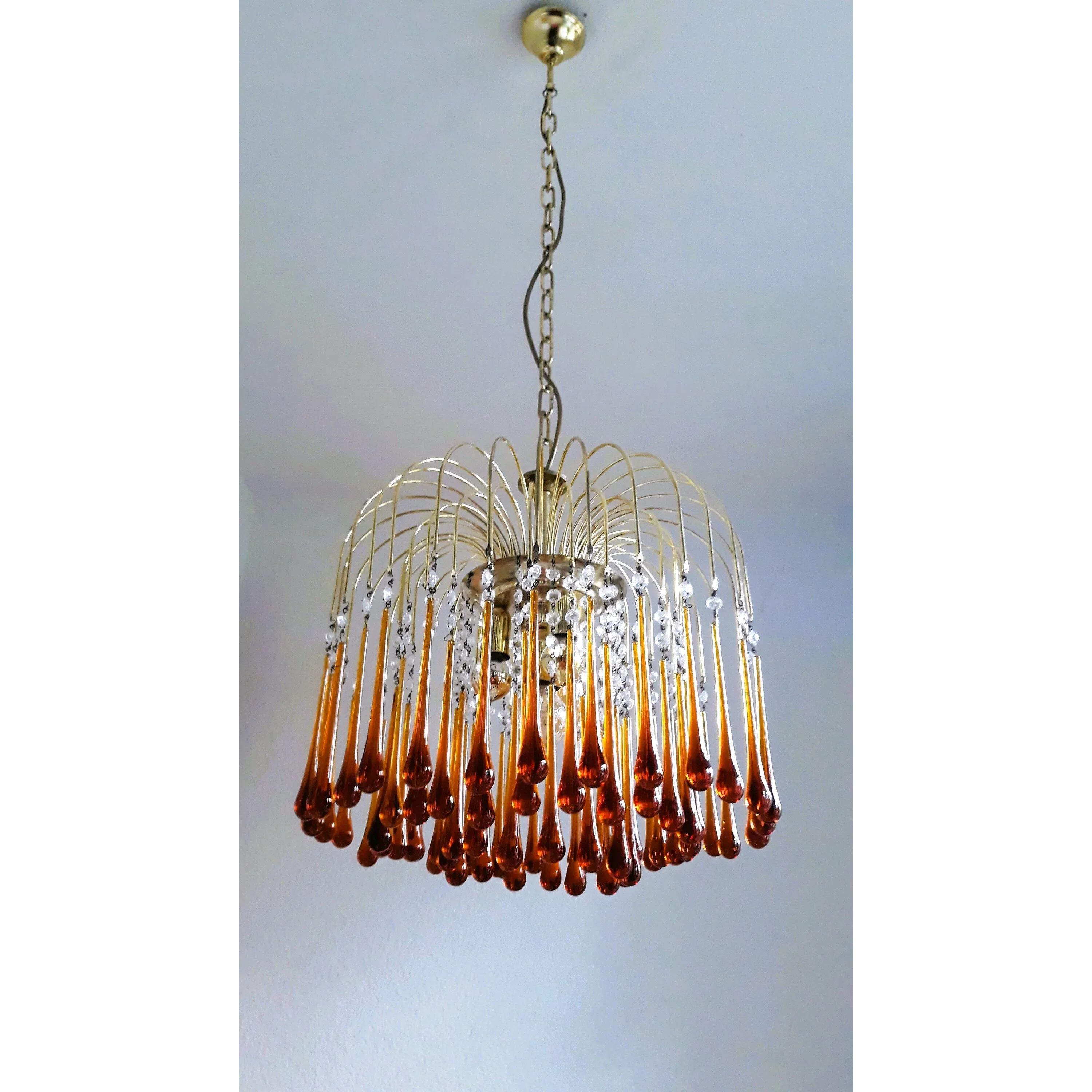 VINTAGE AMBER ITALIAN MURANO GLASS CHANDELIER