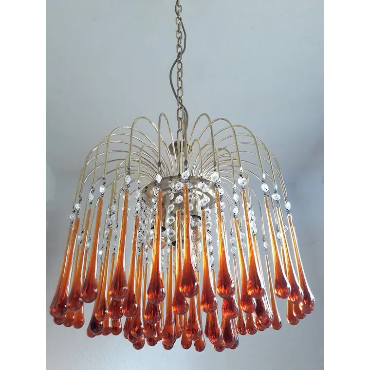 VINTAGE AMBER ITALIAN MURANO GLASS CHANDELIER