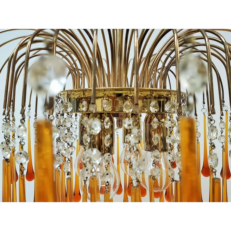 VINTAGE AMBER ITALIAN MURANO GLASS CHANDELIER