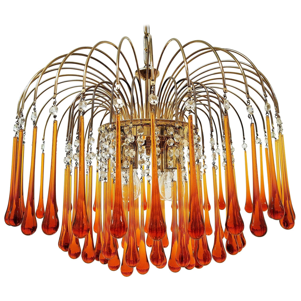 VINTAGE AMBER ITALIAN MURANO GLASS CHANDELIER