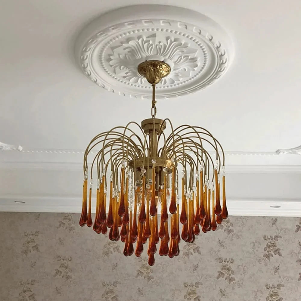 VINTAGE AMBER ITALIAN MURANO GLASS CHANDELIER