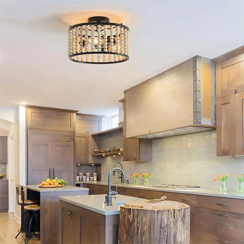 VINTAGE CHIC WOODEN BEAD CEILING LAMP