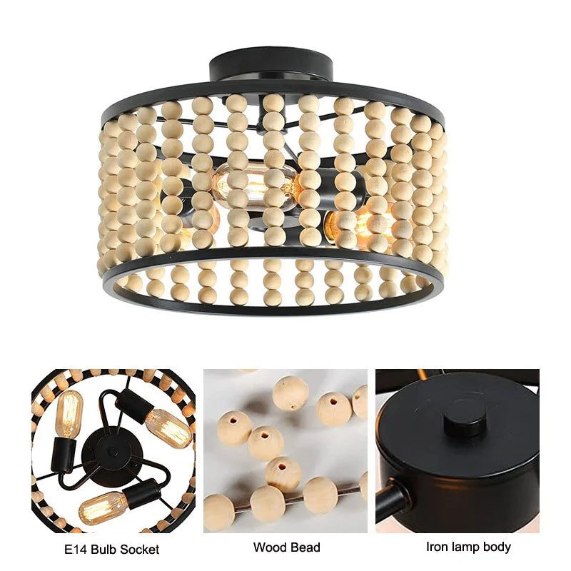 VINTAGE CHIC WOODEN BEAD CEILING LAMP