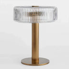 VINTAGE RIBBED GLASS AND BRASS TABLE LAMP