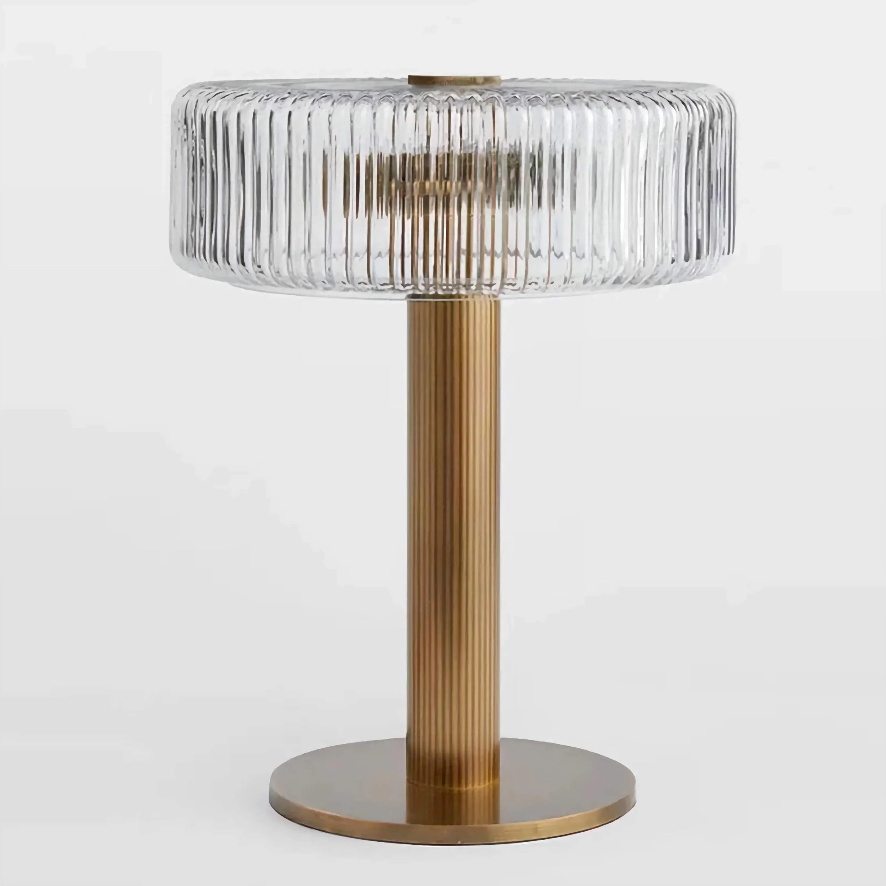 VINTAGE RIBBED GLASS AND BRASS TABLE LAMP