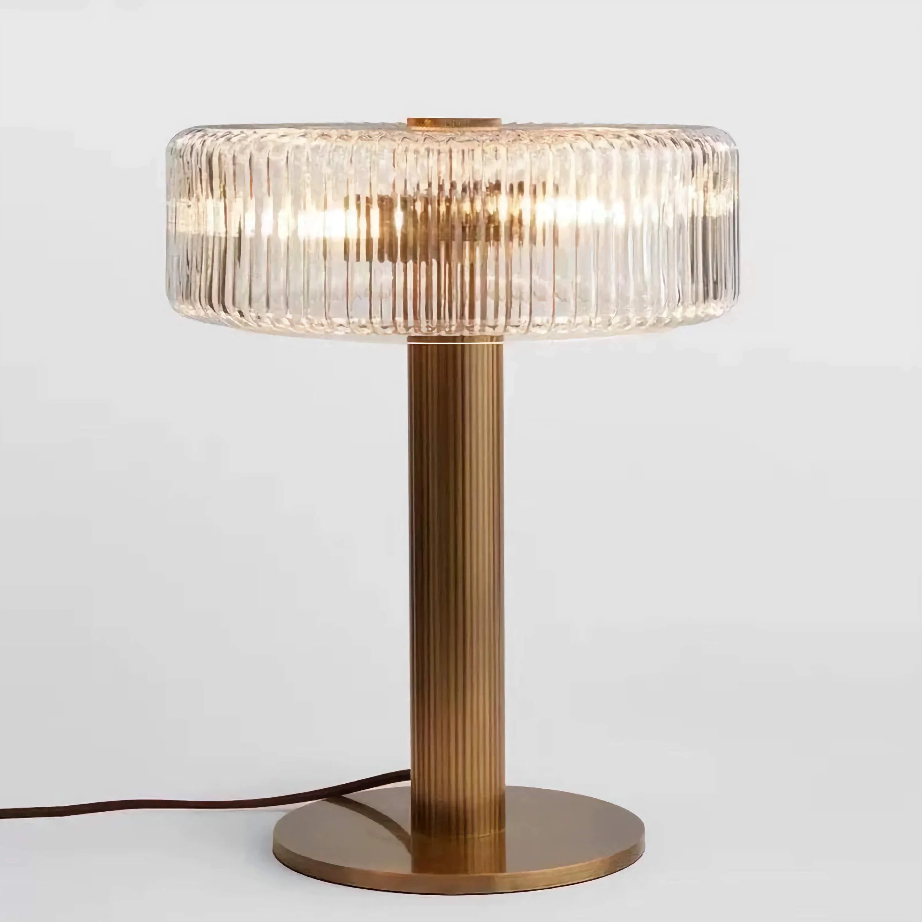 VINTAGE RIBBED GLASS AND BRASS TABLE LAMP