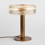 VINTAGE RIBBED GLASS AND BRASS TABLE LAMP