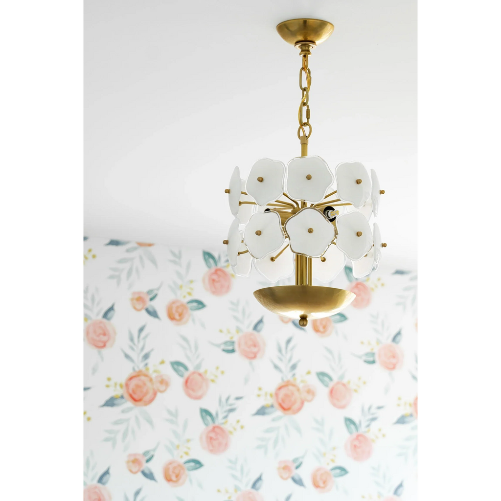 WHITE FLOWER GLASS & COPPER CHANDELIER | CLZQ0255