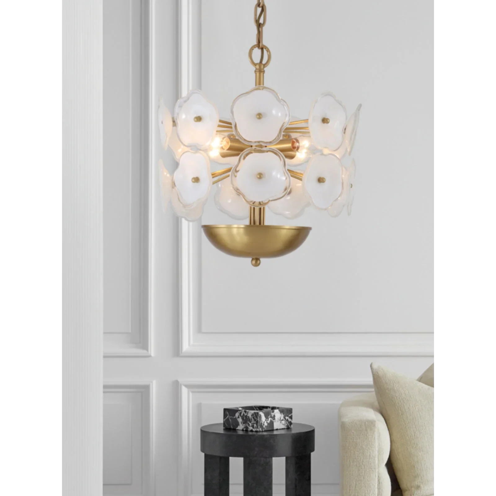WHITE FLOWER GLASS & COPPER CHANDELIER | CLZQ0255