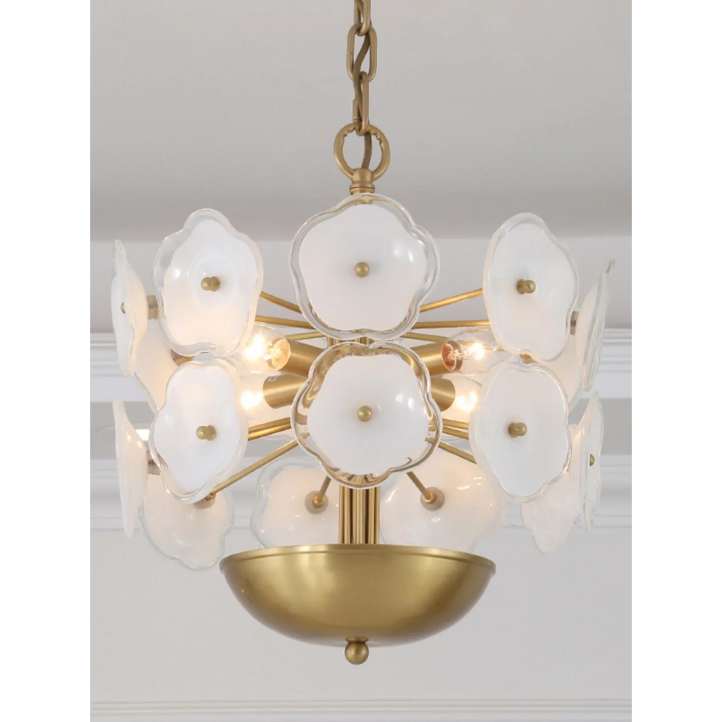 WHITE FLOWER GLASS & COPPER CHANDELIER | CLZQ0255
