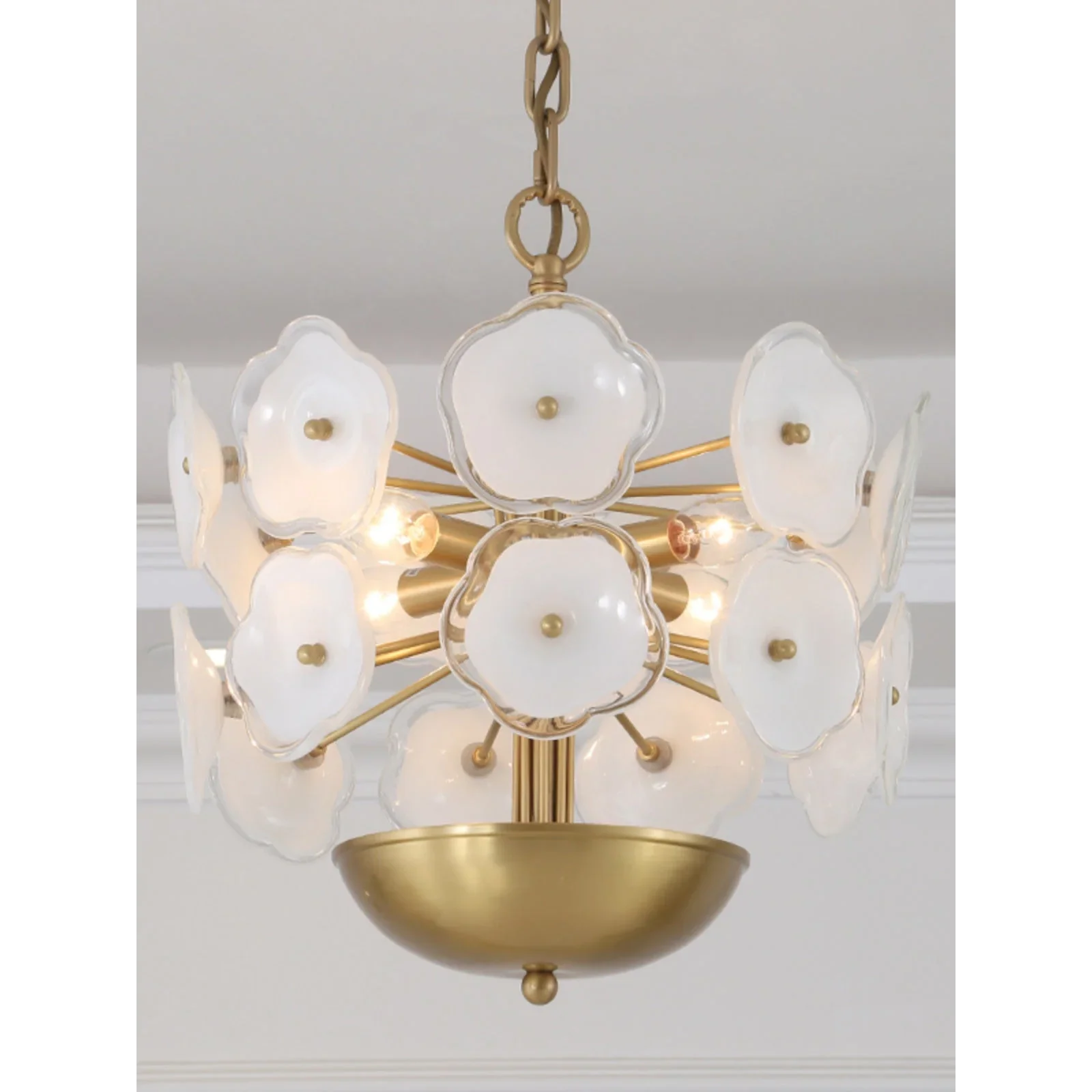 WHITE FLOWER GLASS & COPPER CHANDELIER | CLZQ0255