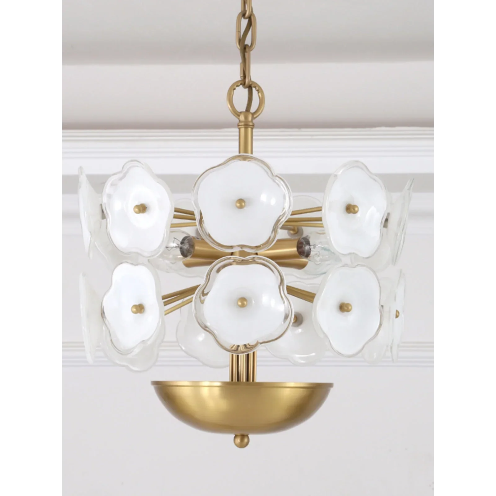 WHITE FLOWER GLASS & COPPER CHANDELIER | CLZQ0255