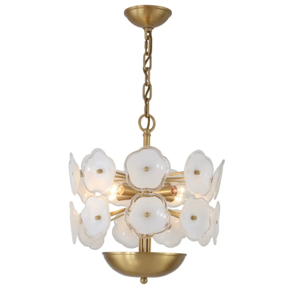 WHITE FLOWER GLASS & COPPER CHANDELIER | CLZQ0255