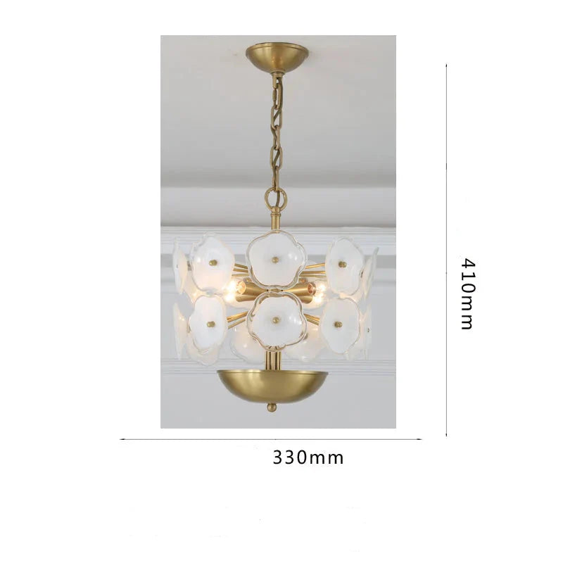 WHITE FLOWER GLASS & COPPER CHANDELIER | CLZQ0255