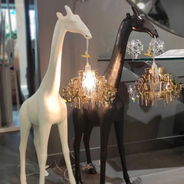 WHITE GIRAFFE SCULPTURE LAMP WITH CRYSTAL CHANDELIER | DESIGN CL025A