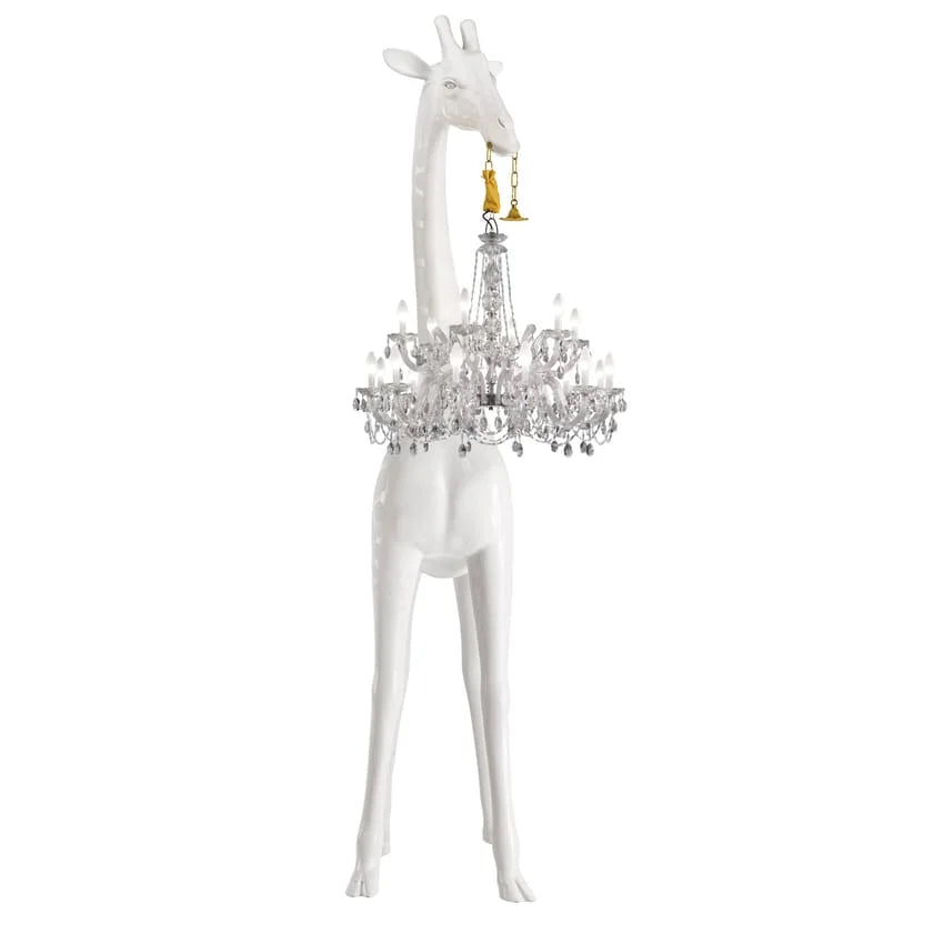 WHITE GIRAFFE SCULPTURE LAMP WITH CRYSTAL CHANDELIER | DESIGN CL025A