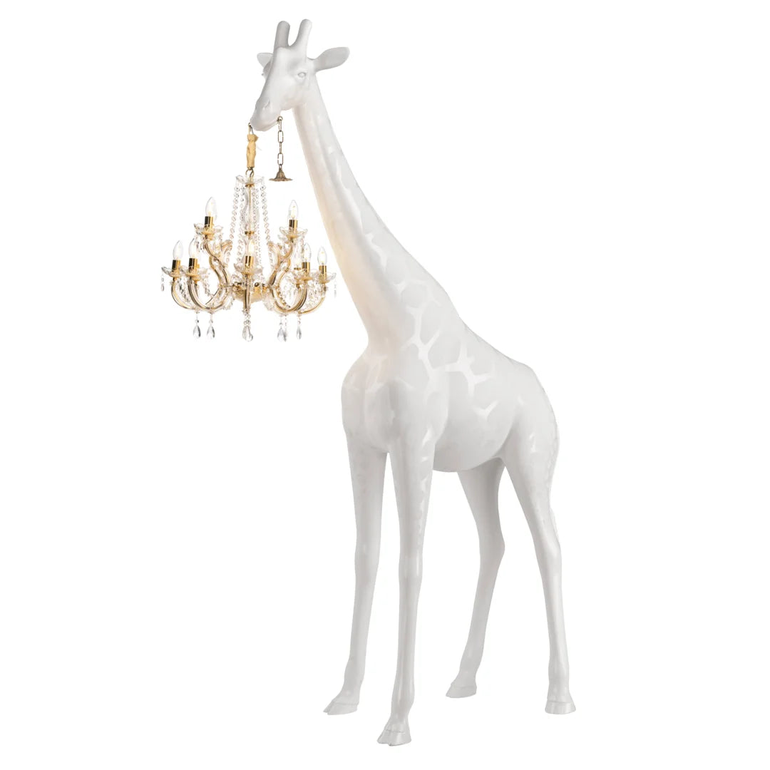 WHITE GIRAFFE SCULPTURE LAMP WITH CRYSTAL CHANDELIER | DESIGN CL025A