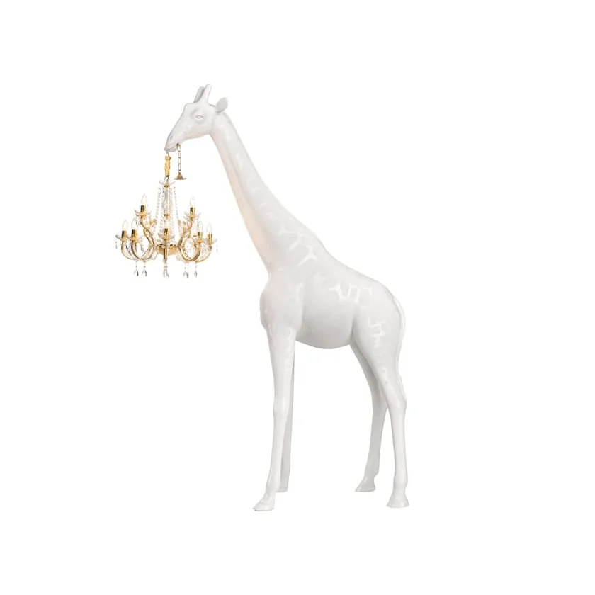 WHITE GIRAFFE SCULPTURE LAMP WITH CRYSTAL CHANDELIER | DESIGN CL025A