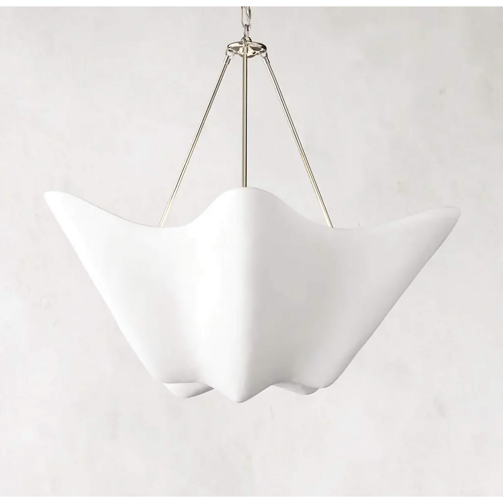 WHITE PLASTER PENDANT WITH BRASS CHAIN