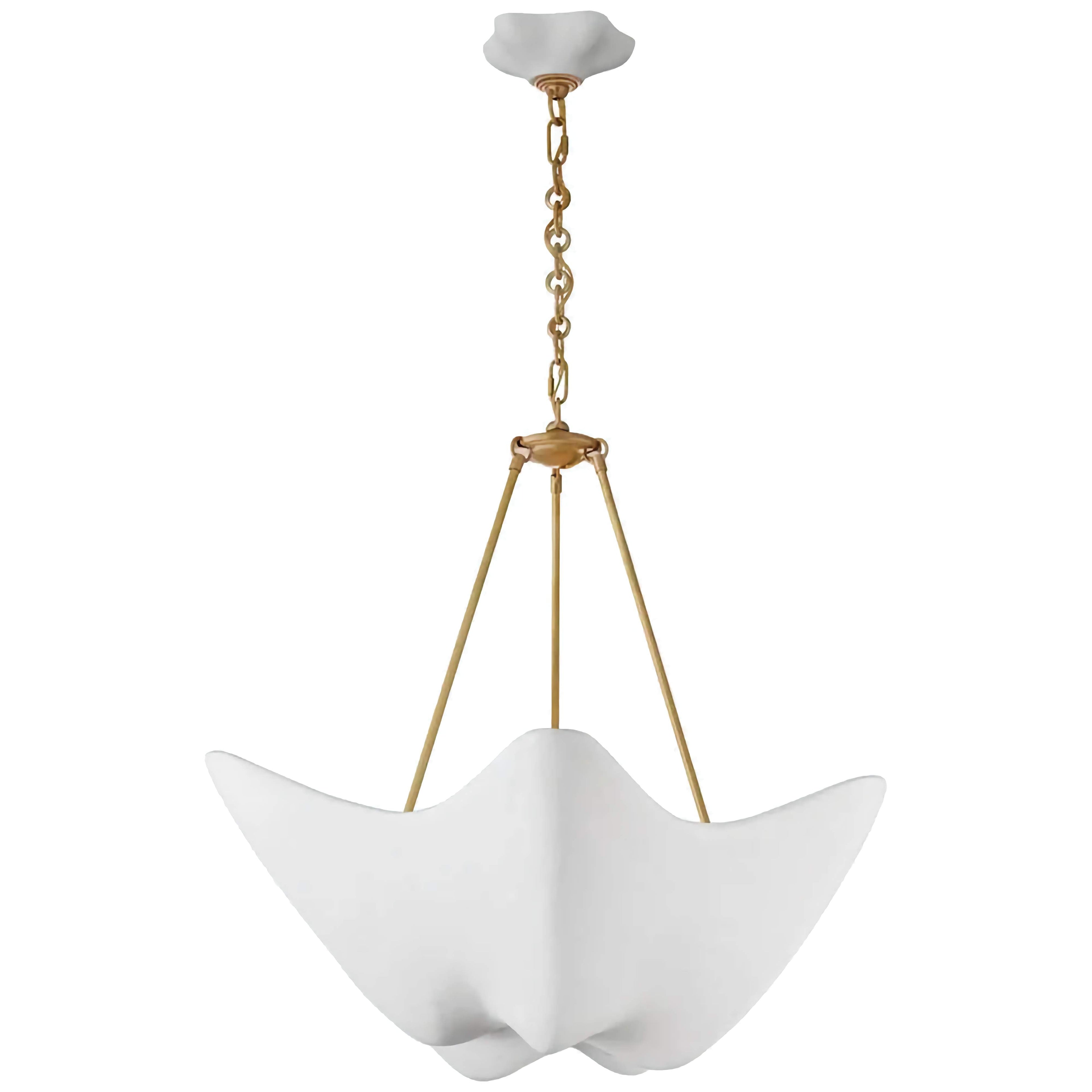 WHITE PLASTER PENDANT WITH BRASS CHAIN