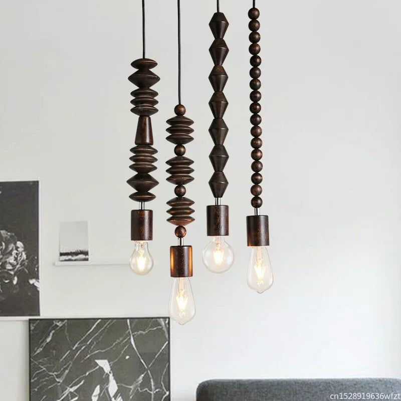 WOOD GEOMETRIC BEADS STRING PENDANT LAMPS | DESIGN DTIK580