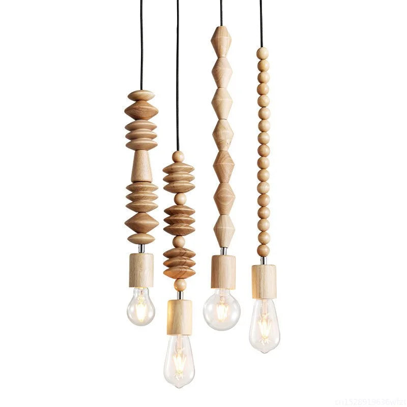 WOOD GEOMETRIC BEADS STRING PENDANT LAMPS | DESIGN DTIK580