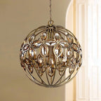 WROUGHT IRON CRYSTAL GLOBE CHANDELIER