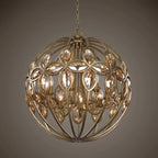 WROUGHT IRON CRYSTAL GLOBE CHANDELIER