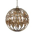 WROUGHT IRON CRYSTAL GLOBE CHANDELIER